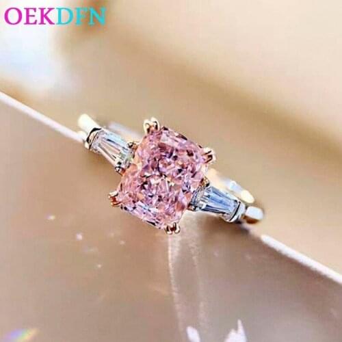 OEKDFN Real 925 Sterling Silver Rings For Women Pink Quartz Created Moissanite Gemstone Wedding Engagement Romantic Fine Jewelry