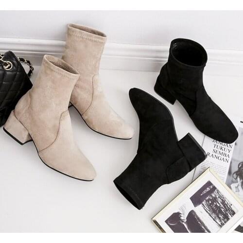 Fall and Winter New Style Square-Headed Shoes with Slim Medium-heeled Martin Boots with Slim Boots Ankle Boots For Women
