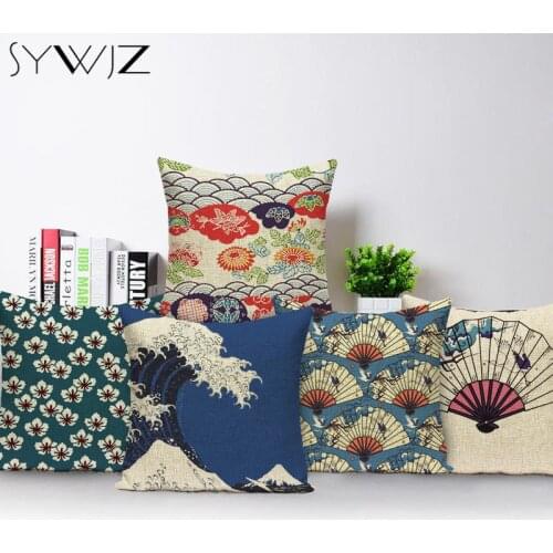 Fall Fashion Vintage Cushion Cover Japan Style Sakura Fish Printing Decorative Pillows Home Decoration Throw Pillows Pillow Case