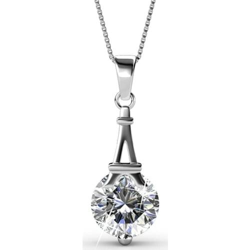 Monemel Swarovski Crystal Solitaire Necklace-(Eiffel Tower) (Gold Plated)