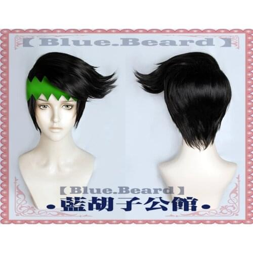 JoJos Bizarre Adventure Rohan Kishibe Cosplay Wig Short Black Heat Resistant Synthetic Hair Wigs + Wig Cap