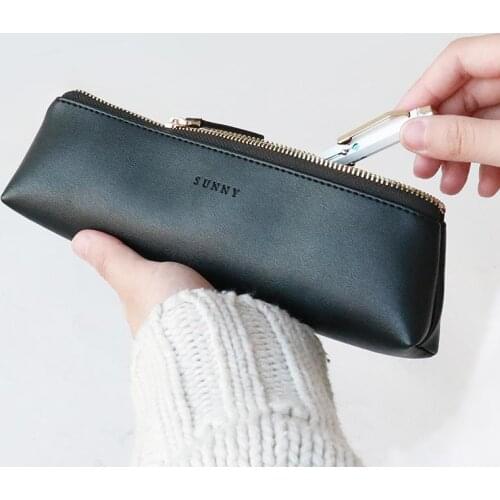 PU Leather Pen Pencil Bag Case Triangular Shape Vintage Color Storage Pouch for Pens Eraser Stationery School Pencil Bag Case