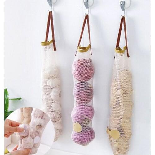 Polyester Storage Bag Vegetable Garlic Onion Mesh Hanging Storage Bags Reusable Hollow Fruit Container Kitchen Organizer