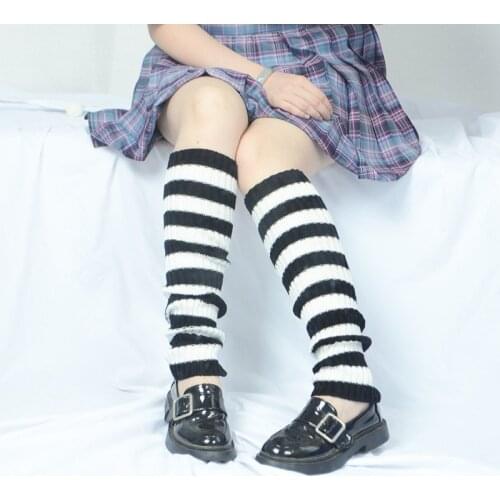 Striped Knit Foot Warmers Women Long Socks Winter Korean Version Girls Elastic Leg Warmers Gothic Punk Rock Over The Knee Socks