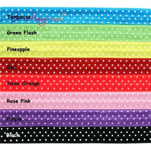BRISTLEGRASS Combo 8 Yard 5/8" 15mm Polka Dot Print Fold Over Elastic FOE Spandex Satin Band Hair Tie Headband Dress Sewing Trim