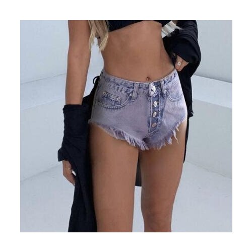 Purple Summer High waisted Denim Shorts Women Breasted Jean Shorts Ripped Washed Ladies Beach Shorts