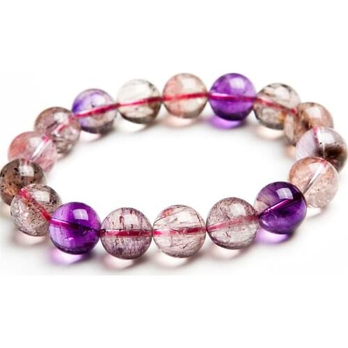 12MM Genuine Natural Purple Rutilated Quartz Crystal Round Bead Stretch Bracelet For Women Super Seven 7 Melody Stone Bracelet
