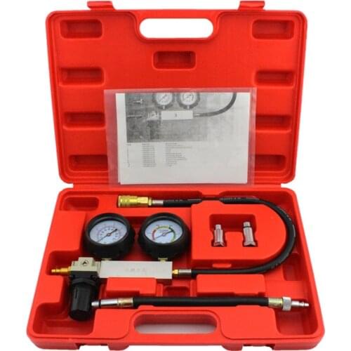TU-21 Auto Cylinder Leak Tester Compression Leakage Detector Kit Set Petrol Engine Gauge Tool Kit Double Gauge System with Case