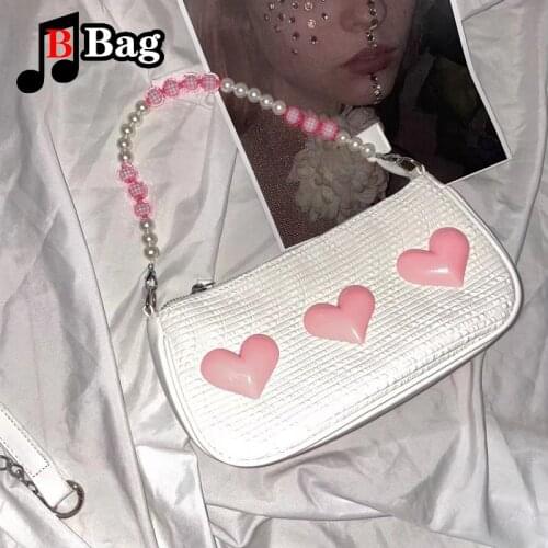 Y2K Womens Girl messenger bag PU Leather pink love Handbag lady Millennium style single shoulder underarm bag Satchel