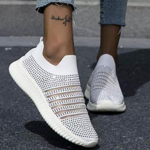 Women Sneakers Womens Breathable Light Running Shoes 2020 Woman Crystal Flats Ladies Slip-On Sock Shoes Female Shoe Plus Size