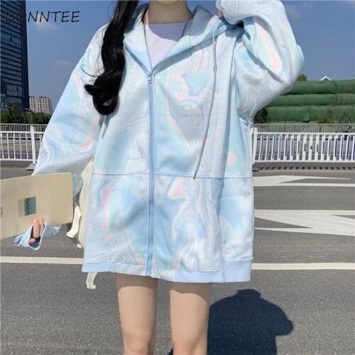 Sweatshirts Women College Kawaii Simple Design All-match Large Size 4XL Draw String Spring Zip-up Hooded Clothing Loose Hoodies