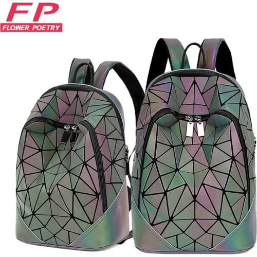 New Women Backpack Geometric Folding Bag Small Students School Bags For Teenage Girls Luminous Backpacks Hologram Daily Backpack