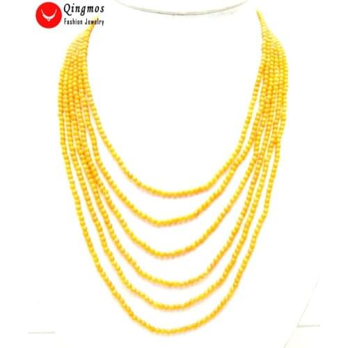 Qingmos Fashion 3-4mm Round Natural Orange Coral Necklace for Women with Genuine Stone 6 Strands 18-25" Chokers & Beauty CLASP