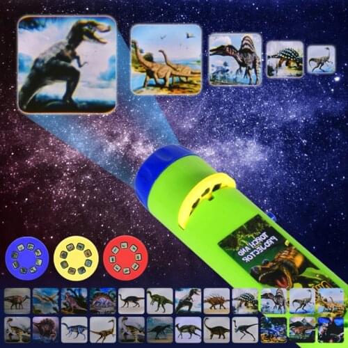 1PCs Projection Flashlight Children Projector Light Cute Cartoon Toy Night Photo Picture Light Bedtime Learning Fun Biology Toys