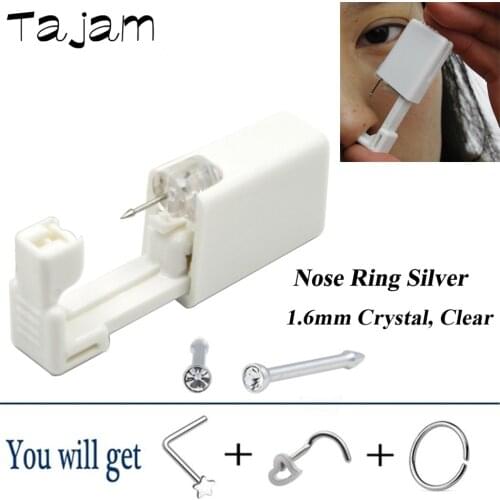 1 PC Girl Women Ring Nose Piercing Unit Disposable Tool Gun Sterile Nose Piercer With 3 Nose Studs Sterile Puncture Jewelry