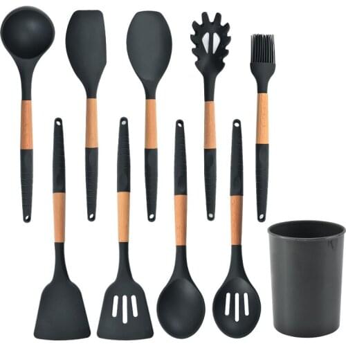 1pcs Wooden Handle Silicone Utensil Sets Spatula Heat-resistant Soup Spoon Non-stick Special Cooking Shovel Kitchen Tools