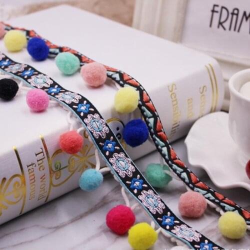 1Yards/Lot Tassel Lace Ribbon Pompom Trim Lace Embroidery Fabric Pom Pom Sewing Garment Curtain bag Crafts Clothing Accessories