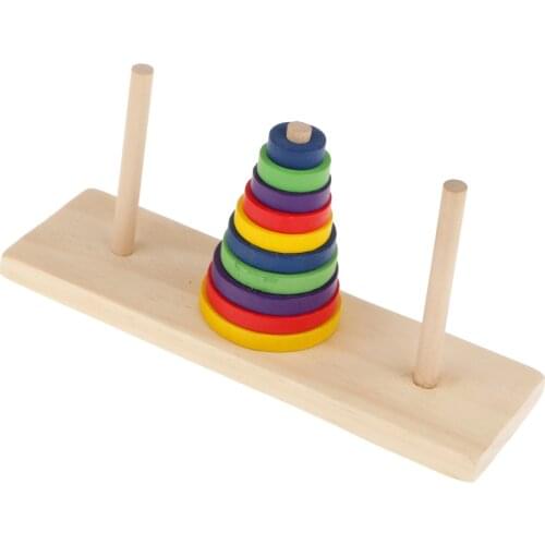 10 Ring Tower of Hanoi Puzzle Wooden Logic Puzzle Toys Educational Geometric Stacker Brain Teaser for Kids & Adults