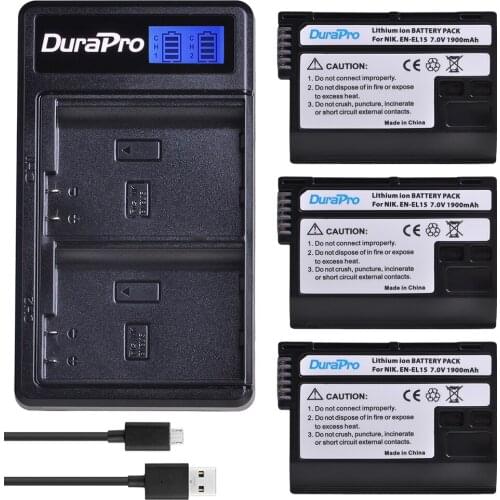 3 x EN-EL15 EN EL15 Rechargeabable Li-ion Battery Charger Set for Nikon D800E D800 D600 D7100 D7000 D7100 V1 MB-D14 Camera