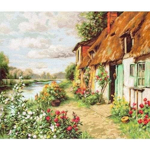 2021 Drop Shipping Embroidery Cottage Landscape Funny Cross Stitch Designs with 100% Cotton Floss & Free Shipping for Wall Decor