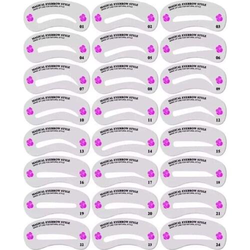 New Fashion 24pcs Eyebrow Shaping Stencils Grooming Kit Makeup Shaper Set Template Tool Fast Shipping D