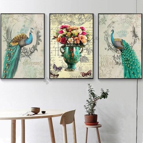 3D Diy Diamond Painting Green Peacocks Retro Pattern Cross Stitch Text Flower Embroidery Triptych Christmas Gift Wall Art GG4933