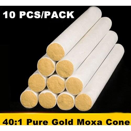 40:1 Long Gold Moxa Rolls Chinese Moxibustion Acupuncture Heating Therapy 10 Years Old Pure Artemisia Roller 10pcs