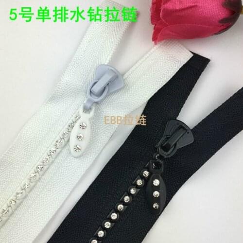 2 Pcs/lot Plastic Resin Diamond Stone Zipper Black or White Apparel Decorative Zippers Fasteners Sewing Accessories Wholesale
