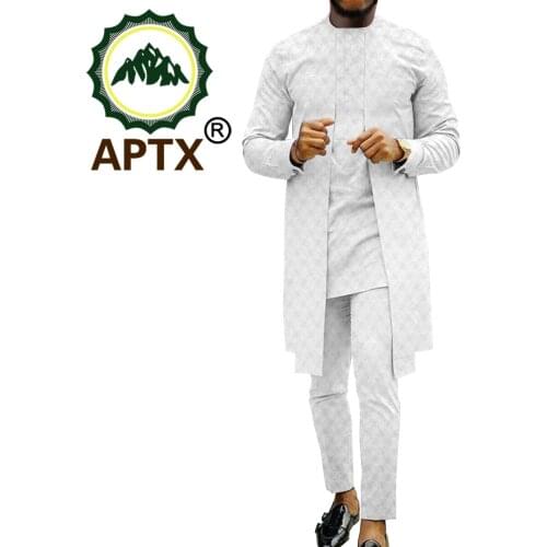 African jacquard Suit for Men Dashiki Shirts and Pants 2 Piece Sets Tribal Outfits for Wedding Party Plus Size Wear A2116025