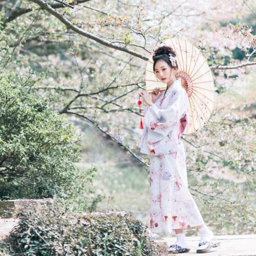 Womens Kimono Robe Traditional Japan Yukata Light pink Color flowers Prints Summer Dress Performing Wear Cosplay Clothing