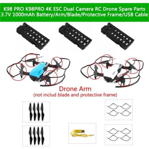 K98 PRO K98PRO 4KHD Dual Camera Remote Control Drone Spare Parts 3.7V 1000mAh Battery/Propeller/Protective Fence/USB Cable/Arms