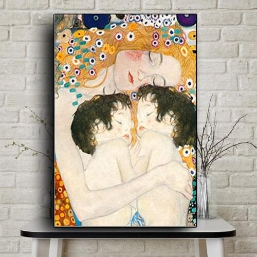 Nordic Style Canvas Painting Gustav Klimt Mother Love Twins Baby Posters and Print Wall Art Picture Living Room Decor Cuadros
