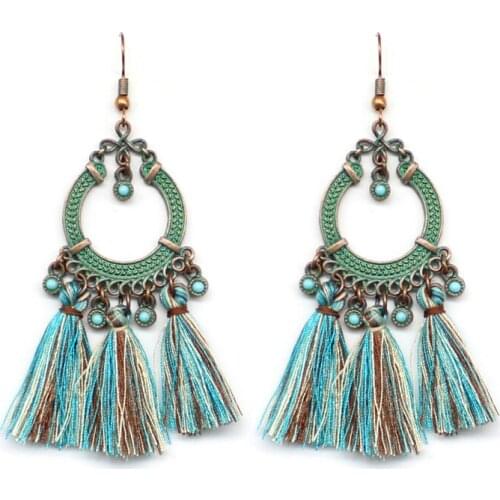 Classic Boho Water Drop Shape Woven String Ring Cluster Ethnic Tassel Pendant Drop Earrings Female Party Vacation Jewelry
