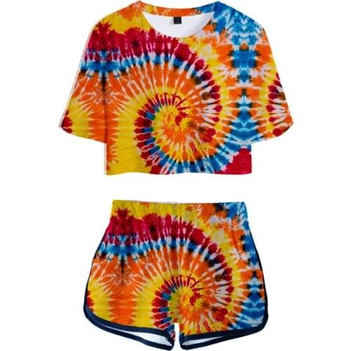 Tie Dye Printed Short Two Piece Set Top and Shorts Set Summer Tracksuit Streetwear Sweat Suit Women Set Sexy 2 Pieces Outfits