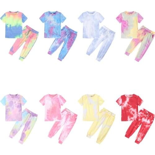 Tie Dye Print Baby Girls Boys Clothes Sets O-Neck Short Sleeve+Long Pants Toddler Homewear Kids Children Tracksuit Clothing Set