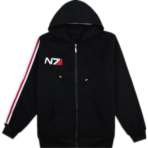 Game Mass Effect N7 Cosplay Costume Sweatshirt Hoodie Unisex Jacket Embroidered Zipper Coat