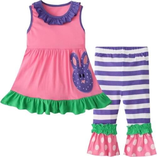 Jumping Meters Princess Suit Europen Style Summer Girls Outfits Dress + Mid Pant Cotton Animals Applique Baby Clothing Sets