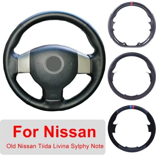 DIY Leather Car Steering Wheel Cover For Old Nissan Tiida Livina Sylphy Note Auto Interior Customized Steering Wheel Wrap