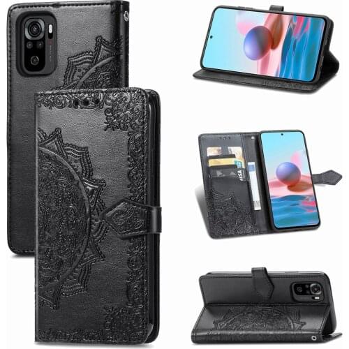 Mandala Flower Embossed Leather Case For Xiaomi Redmi Note 10 4G Cases Magnetic Folio Wallet Phone Cover Funda