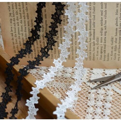 Hot New 5 Yards Off White Black Flowers Star Polyester Lace Trim Embroidered Lace Ribbon For Sewing Craft Wedding Diy