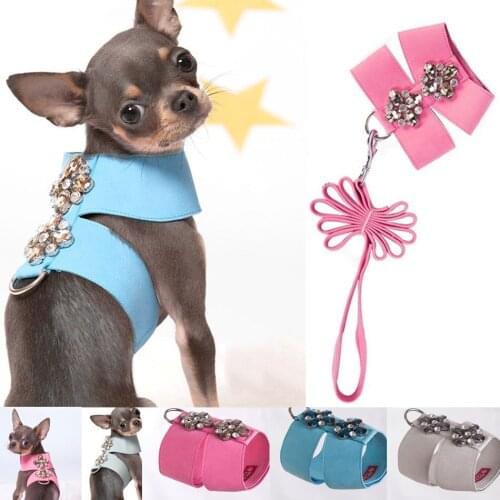Cute Small Dog Harness Leash Collar Soft Suede Leather Dog Harness for Puppies Chihuahua Yorkie Pet Harness with Leash 8527 New