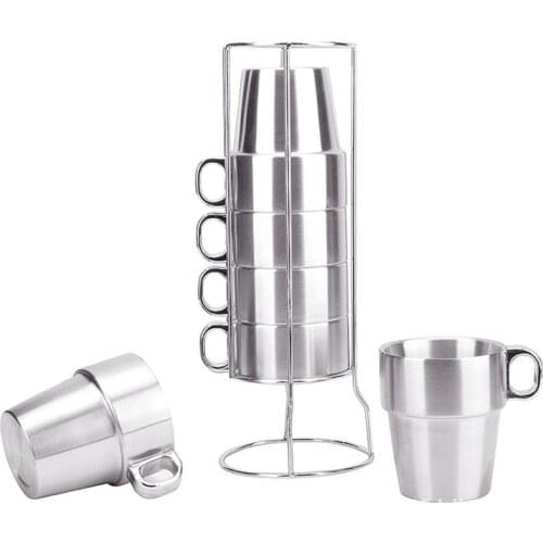 Set of 4/6pcs, Stackable Stainless Steel Coffee Cups with Handle, Double Walled Insulated Mug, Keep Drinks Hot or Cold Longer