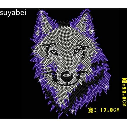 Wolf patches design stone sticker hot fix rhinestone transfer motifs iron on crystal transfers design strass iron for shirt
