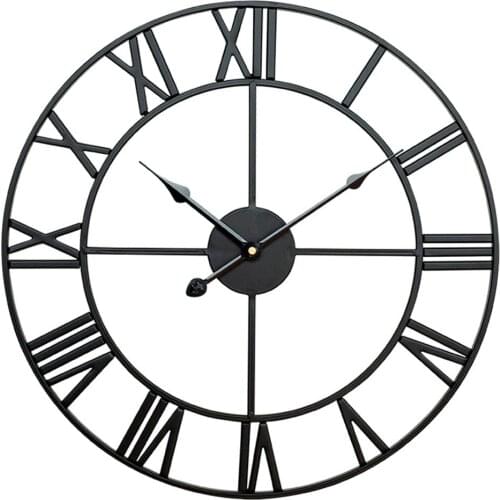 15.7 Inch Wall Clock European Retro Clock with Roman Numerals Metal Retro Iron Round Face Outdoor Garden Clock Home Decoration