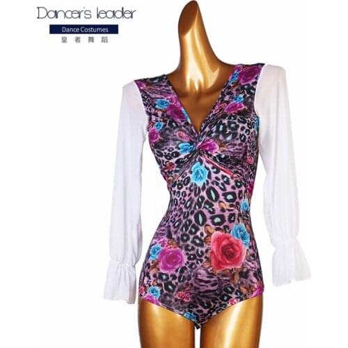 New Women Latin Dance Leotard long Sleeve Modern Dance One Piece Top National Standard Ballroom Dance Tops