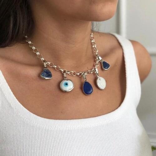 GULCE DERELI, 5 (FIVE) CHARM NECKLACE, CHARM NECKLACE, CHAIN NECKLACE, GIFT BOX, GOLD/SILVER PLATED