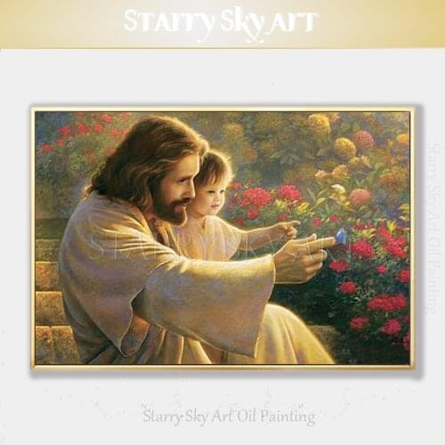 Gifted Artist Hand-painted High Quality Jesus and Kid Oil Painting on Canvas Beautiful Fine Art Christ Jesus Figure Oil Painting