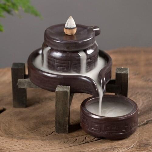 Waterfall Backflow Incense Burner Buddha Zen Chinese Retro Sandalwood Incense Holder Porta Incenso Home Buddhist Supplies DA60XX