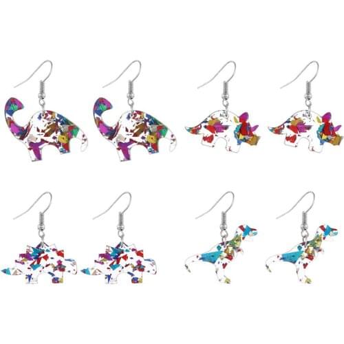 Exaggerated Cool Punk Liza Pink Dinosaur Acrylic Earrings for Women Girls Funny Transparent Shiny Dangle Earrings Mini Brincos