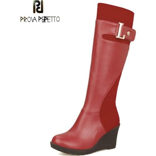 Round Toe Wedge Stitching Suede High-heeled High Boots Womens Metal Decorative Belt Side Zipper Casual Simple But Knee Boots